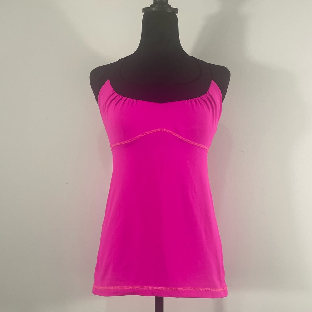 Lululemon Hot Pink, Black, Built in Bra, Tank Top, Small, work out, yoga, - Picture 1 of 14